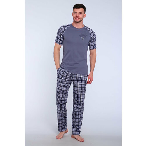 фото Комплект , брюки, футболка, застежка отсутствует, пояс на резинке, трикотажная, карманы, размер 56, серый m-moses