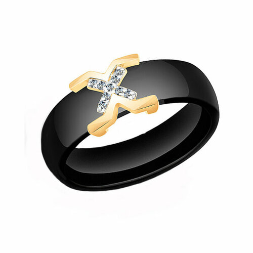 Кольцо Яхонт, золото, 585 проба, керамика, фианит, размер 17.5, черный, бесцветный кольцо керамика размер 17 черный