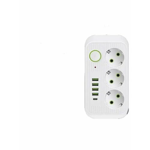 Удлинитель сетевой фильтр Power Socket 3 метра 3 розетки + 4 USB + 1 Type-C белый