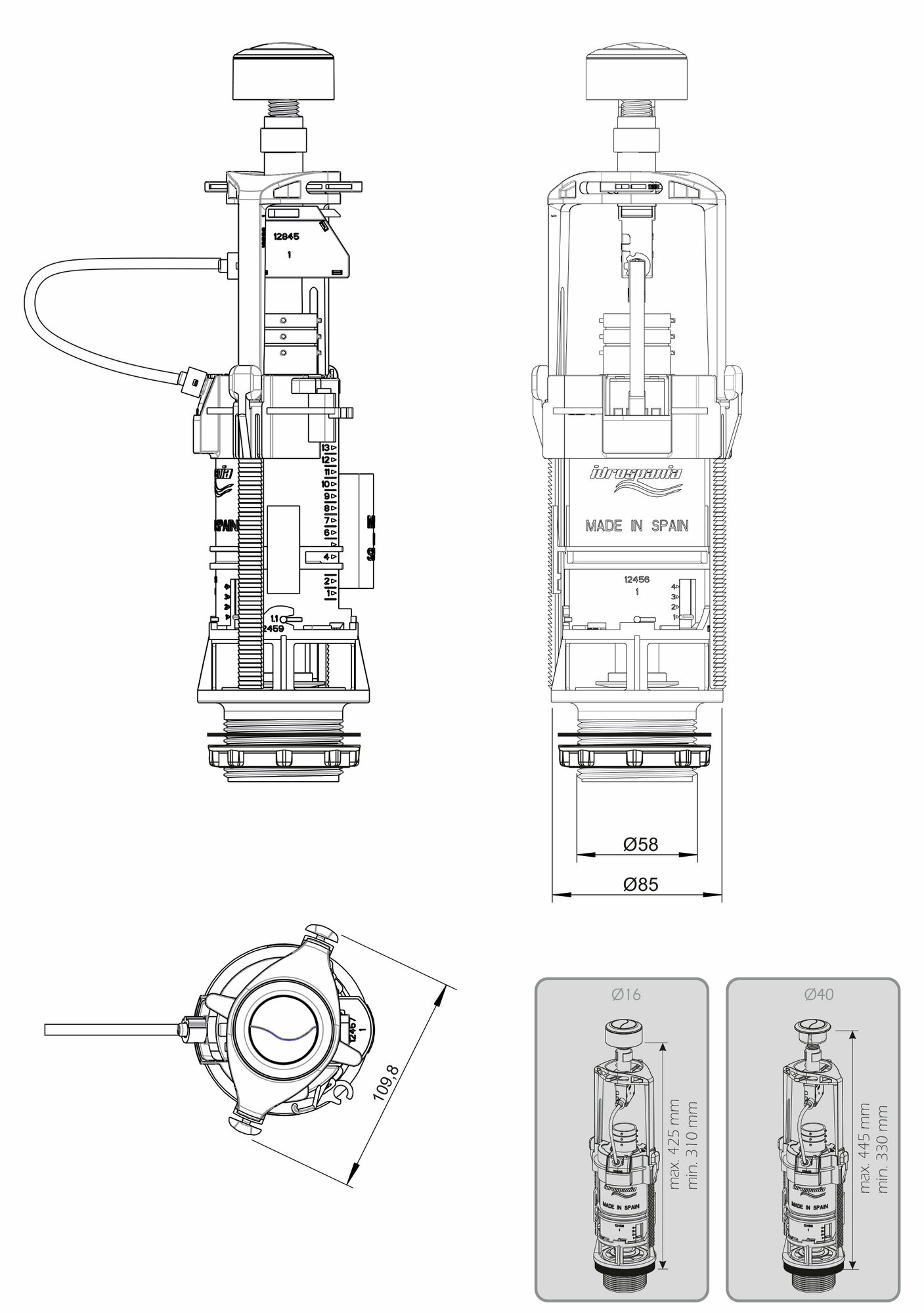 Арматура с функцией двойного смыва IDROSPANIA с антивандальной системой + впускной клапан 56603 - фотография № 3