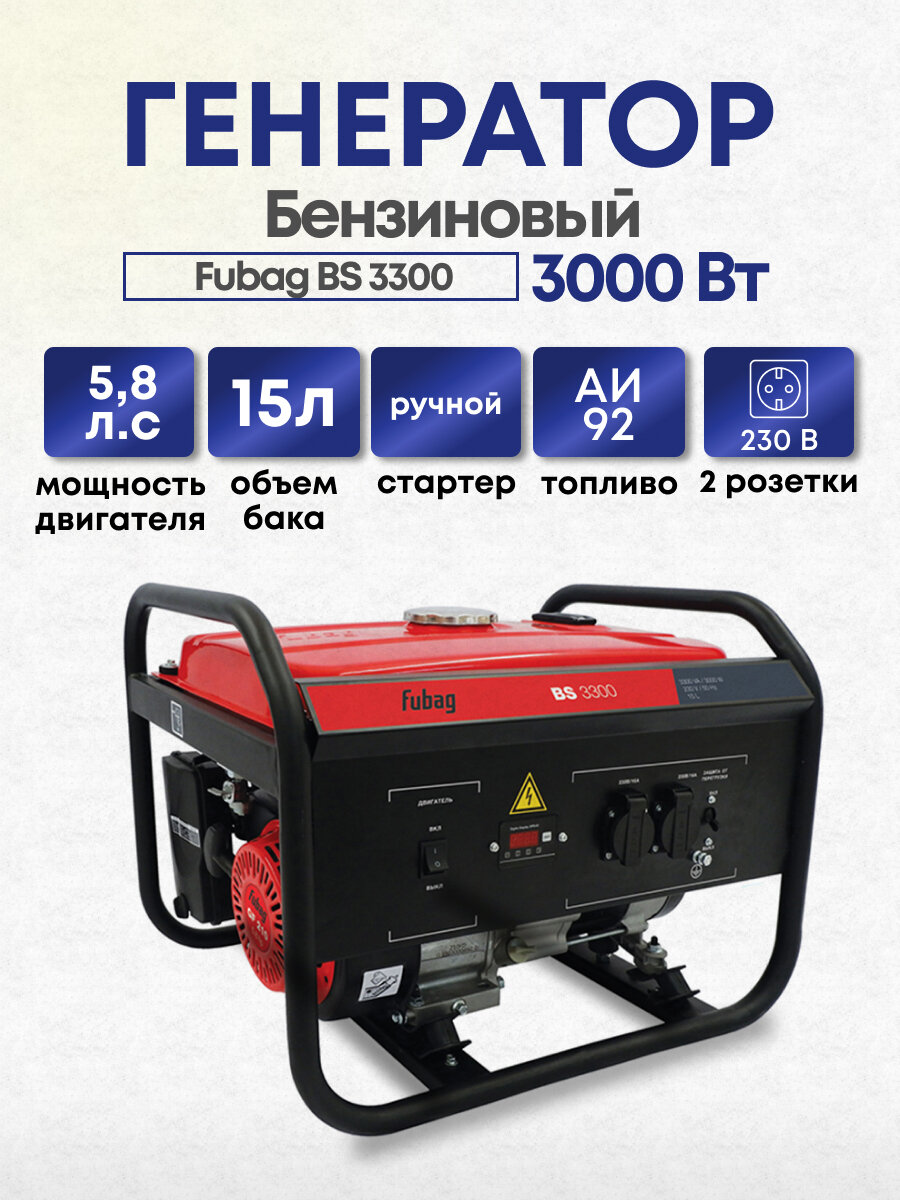 Бензиновый генератор FUBAG BS 3300, 230 В, 3.3кВт [431247] - фото №15