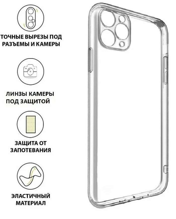 Ультратонкий силиконовый чехол для телефона Apple iPhone 11 / Эпл Айфон 11 с дополнительной защитой камеры (Прозрачный)