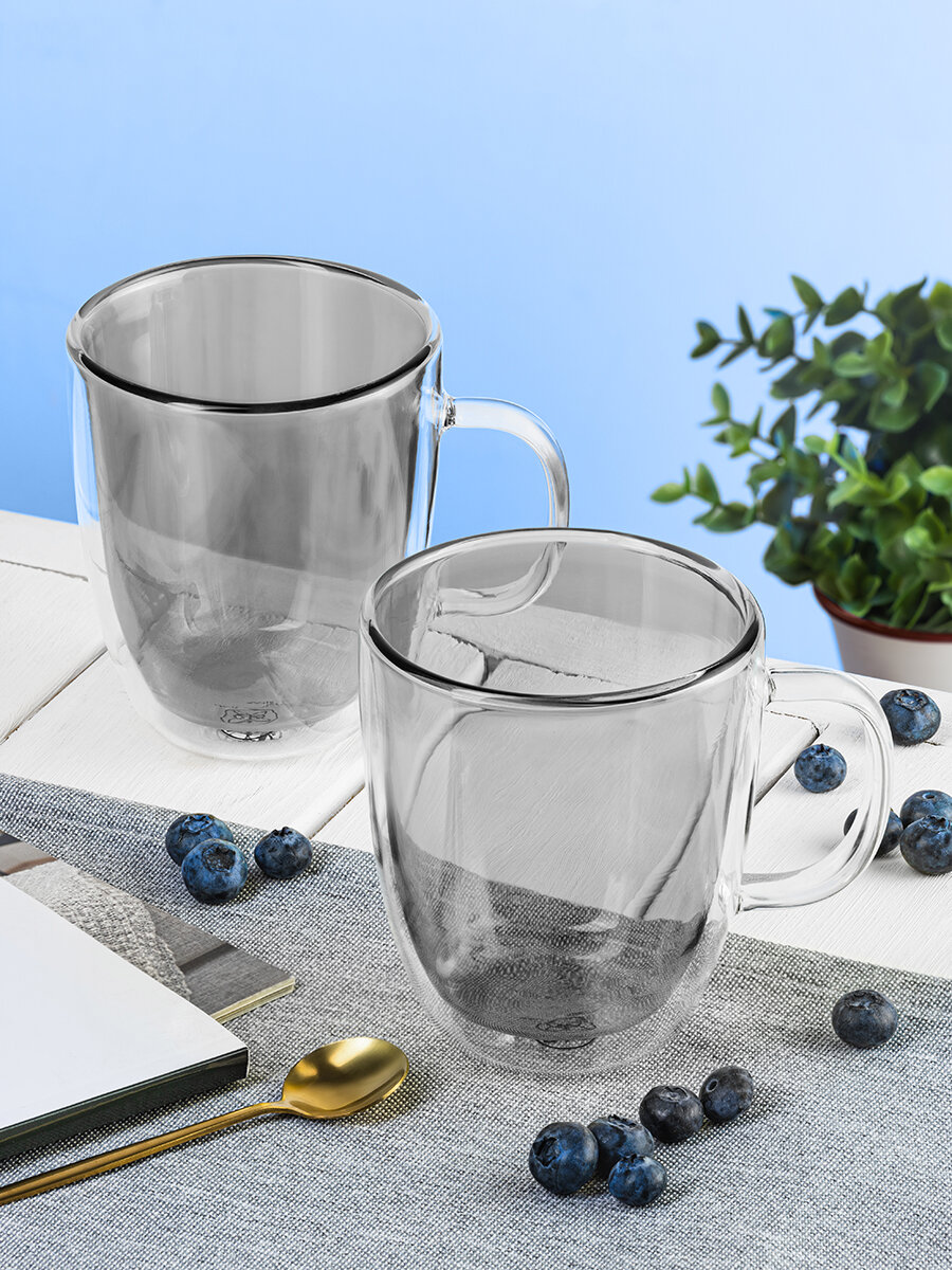 фото Кружка / чашка для чая / кофе 2шт 350 мл Elan Gallery Crystal glass серый, набор