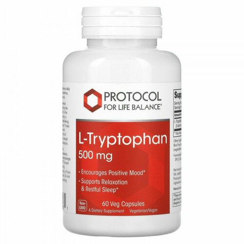 Купить Protocol for Life Balance, L-Tryptophan, 500 mg, 60 Veg Capsules