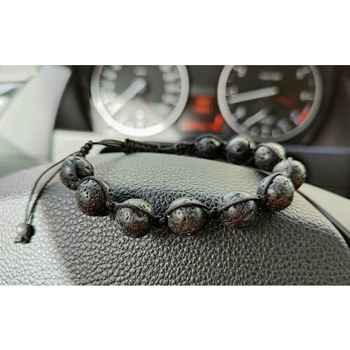 Плетеный браслет, вулканическая лава, 1 шт., размер 27 см, размер one size, черный