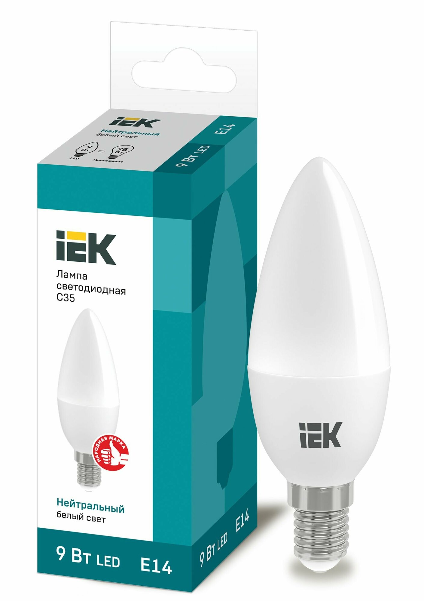 Лампа светодиодная IEK ECO C35 свеча 9Вт 230В 4000К E14 (LLE-C35-9-230-40-E14)