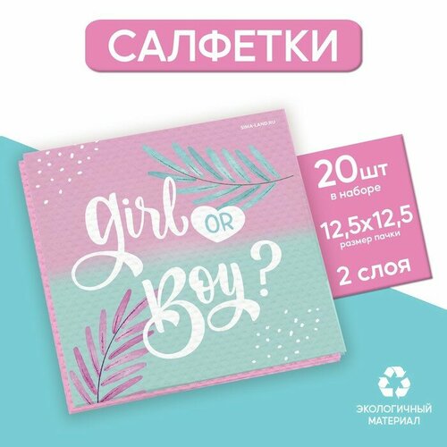 Салфетки 25*25см Gir or Boy (набор 20 шт) сухоцветбатао набор 20 шт цвет розовый 6972071