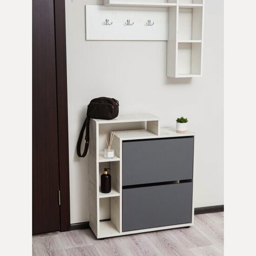 Изображение товара Обувница Letta Ultra Plus вертикальная 2 секции Дуб Крафт Белый/Графит 750х859х246