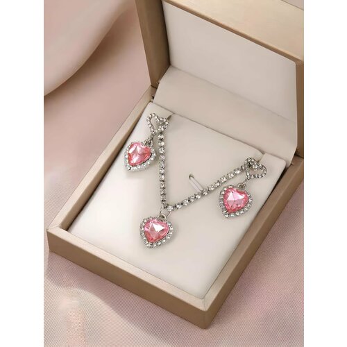 Комплект бижутерии ROYAL JASMINE: серьги, колье, кристаллы Swarovski, кристалл, размер колье/цепочки 40 см, розовый