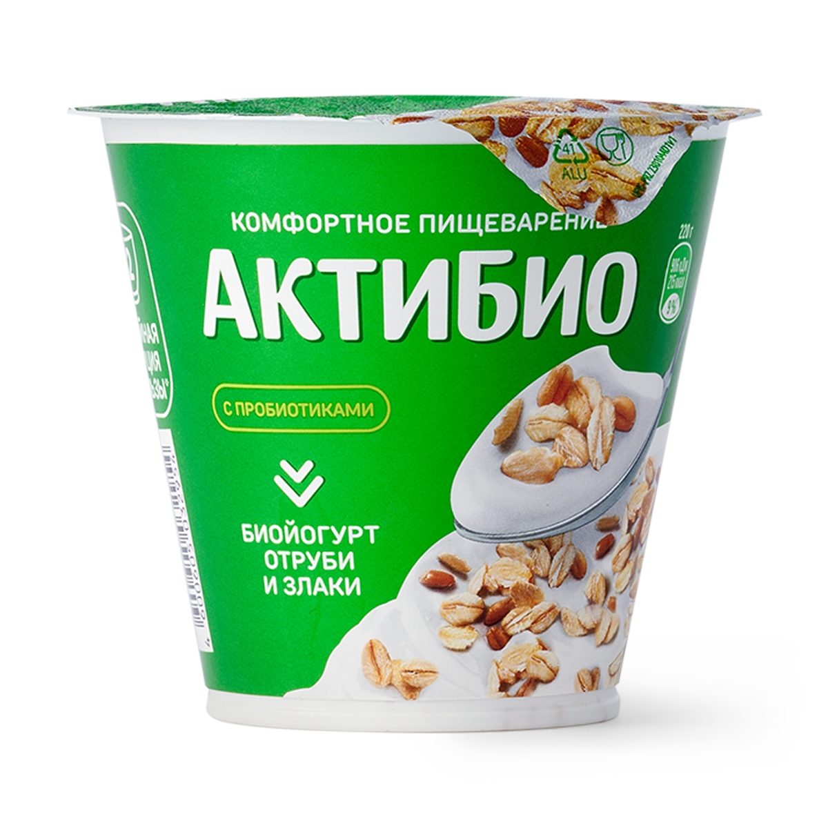 Биойогурт АктиБио "Отруби и злаки", 2,9%, 220 г, от +2 °C до +6 °C