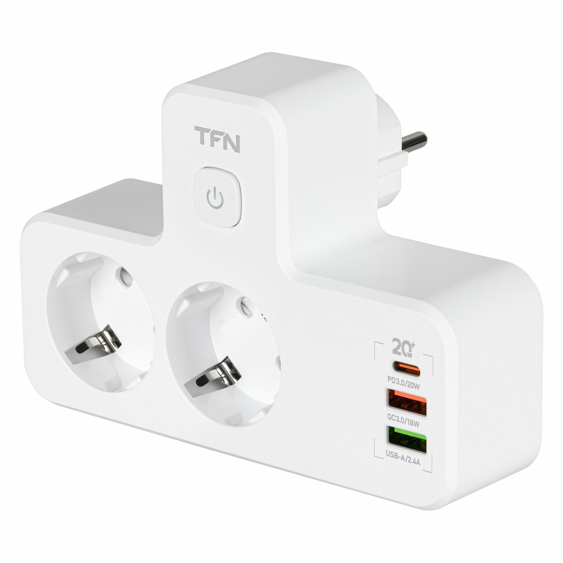 Сетевой фильтр TFN Power 5, USB-C, 2 x USB-A, 2 розетки, ночник, белый