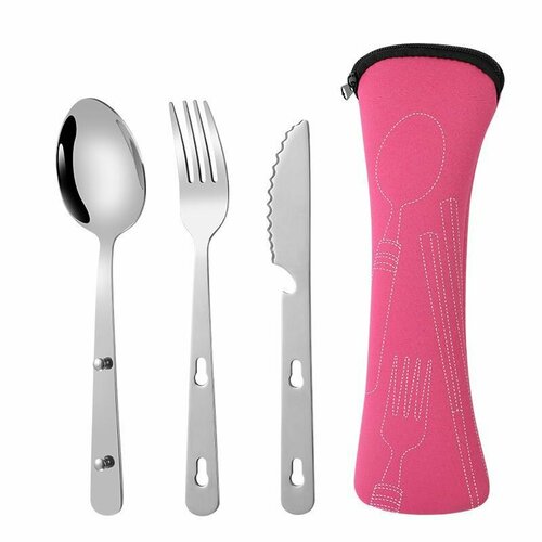Набор столовых приборов в футляре, вилка, ложка, нож, футляр. Дорожный набор столовых приборов 3 предмета в чехле: на работу, в отпуск, для пикника, в поход.