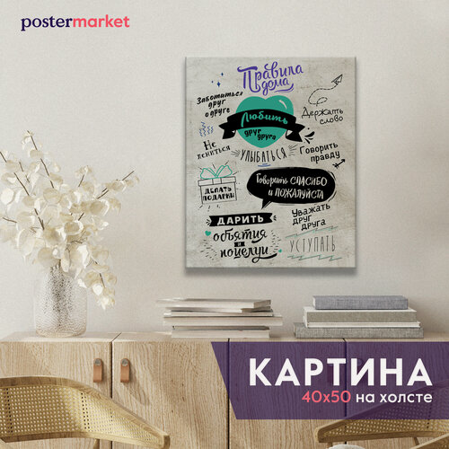 Изображение товара Картина Postermarket "Правила дома" холст, на подрамнике, 40x50 см