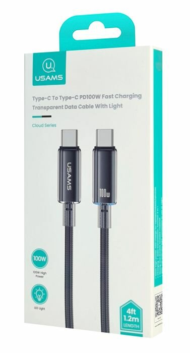 Кабель USAMS Type-C - Type-C, PD100W Fast Charging Transparent Data Cable With Light--Cloud Series 1.2M — фото 1