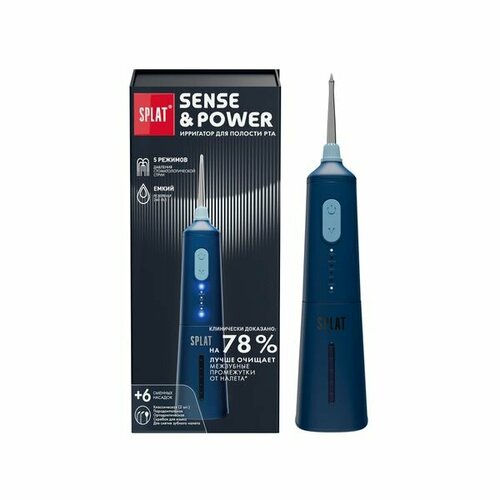 Ирригатор портативный электрический со сменной насадкой Н300 с зарядным устройством синий Sense&Power Splat/Сплат