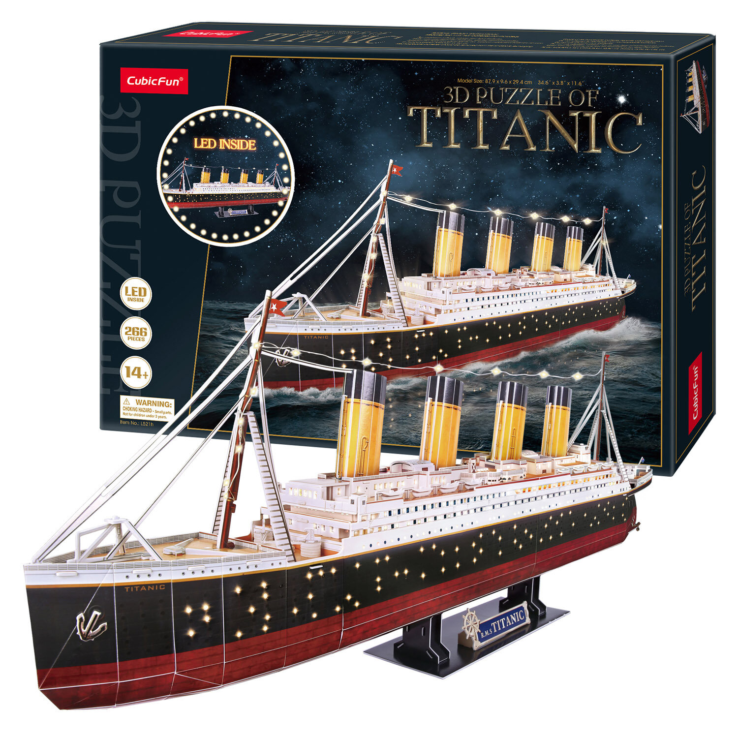 Пазл 3D Cubicfun Титаник с LED-подсветкой, 266 деталей .