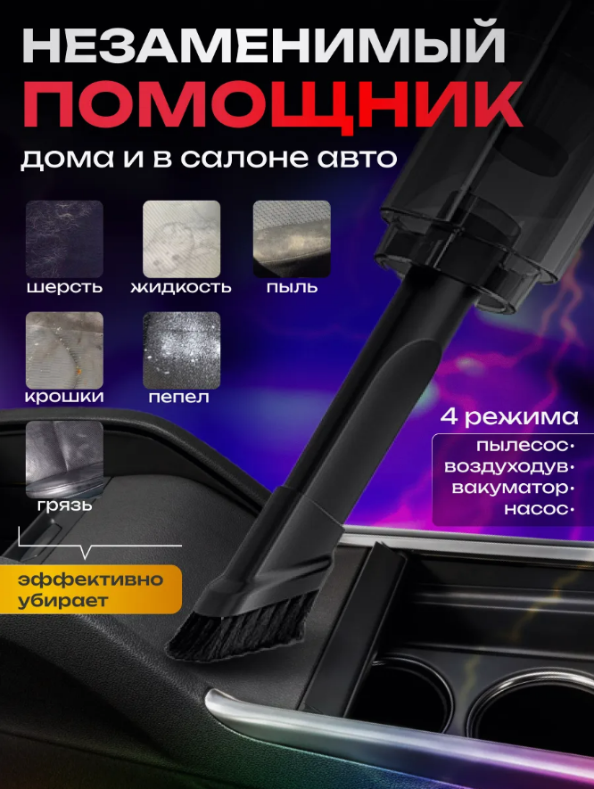 Пылесос для автомобиля беспроводной с воздуходувкой / Ручной портативный мини пылесос для машины / Подарок на 23 февраля — фото 1
