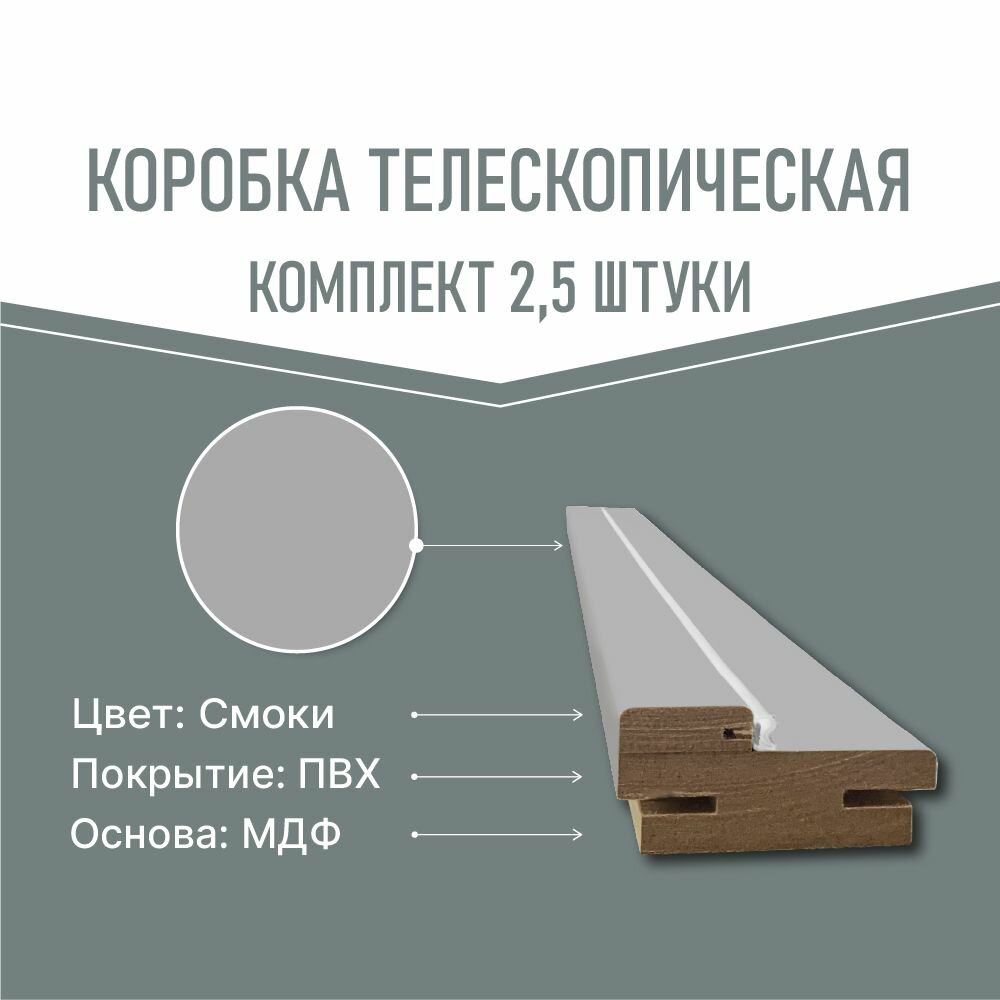 Дверная коробка, телескопическая, цвет Смоки, ПВХ, 2100 мм - комплект 2,5 шт.