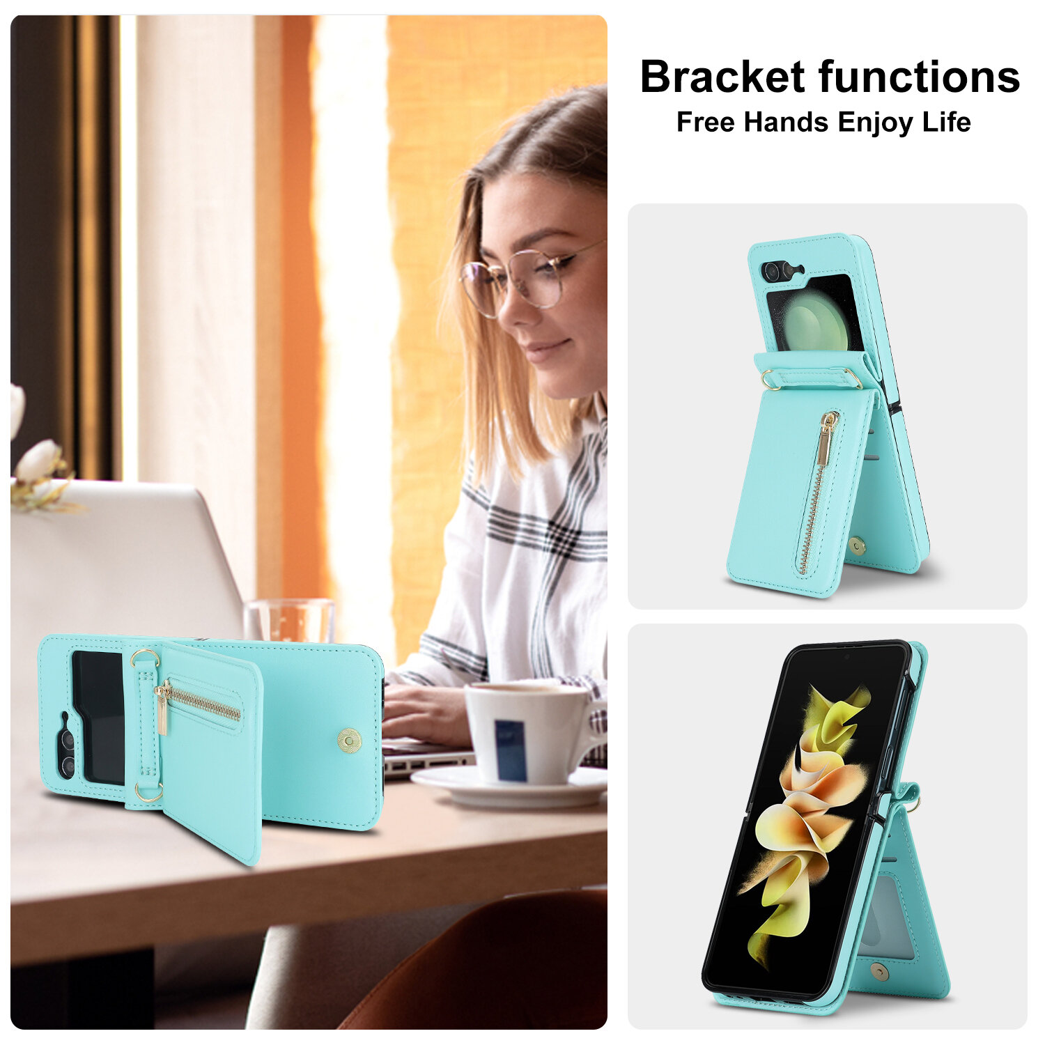 Подходит для Samsung Galaxy Z Flip5 / Самсунг Галакси Z Flip5 чехол для телефона, Складной All Inclusive молнии раскладушкa держатель раскладушка, Z Flip5, подставка, soft touch,360° Полная защита,