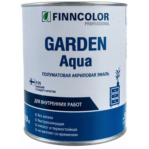 Эмаль FINNCOLOR Garden Aqua А акриловая полумат 0,9л белая, арт.700006478 эмаль finncolor garden 30 универсальная база а полуматовая 2 7 л