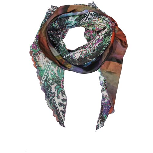 фото Бактус-косынка оланж ассорти, двойной комбинированный треугольный шарф женский, зеленый/коричневый