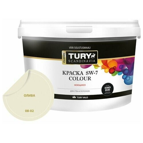 Краска акриловая TURY SW-7 Colour для стен и потолков моющаяся 2,4кг олива, арт.00020015943 краска акриловая tury sw 7 colour для стен и потолков моющаяся 0 4кг серая дымка арт крвдsw70 4сд