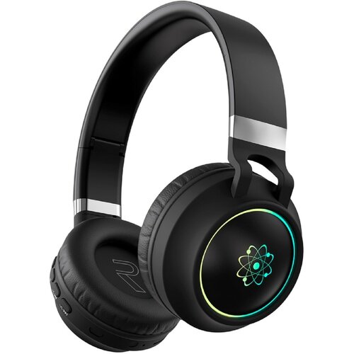 Наушники Atom беспроводные накладные микрофон FM microSD300мАч подсветка черные 3135₽