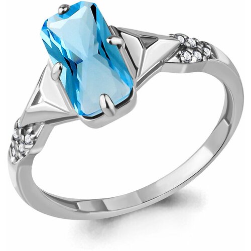 фото Серебряное кольцо aquamarine а6914392а с топазом и фианитом, размер 17 diamant-online