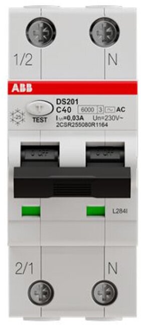 DS201 C40 AC30 дифференциальный автоматический выключатель 1P+N, 40A, 30mA, тип АC, 6kA (хар-ка C) ABB, 2CSR255080R1404 - фотография № 3