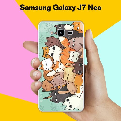 Силиконовый чехол на Samsung Galaxy J7 Neo Много котов / для Самсунг Галакси Джей 7 Нео силиконовый чехол на samsung galaxy j7 neo фиолетовые цветы для самсунг галакси джей 7 нео