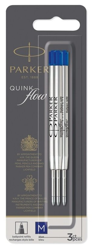 Стержень шариковый Parker объемный, "QuinkFlow Ball Point", синий, 98 мм, 1 мм, 3 шт (2119152)