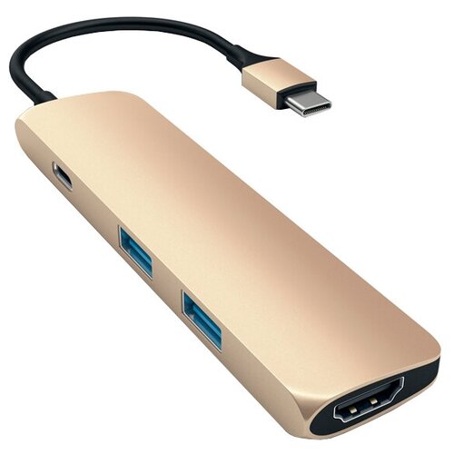 USB-концентратор Satechi Slim Aluminum Type-C Multi-Port Adapter 4K, разъемов: 4, gold usb концентратор satechi aluminum multi port adapter 4k with ethernet v2 разъемов 7 0 2 см space gray