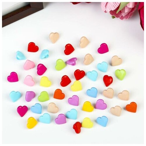 Пуговицы пластик для творчества на ножке Цветные сердечки набор 60 шт 1,2х1,2 см