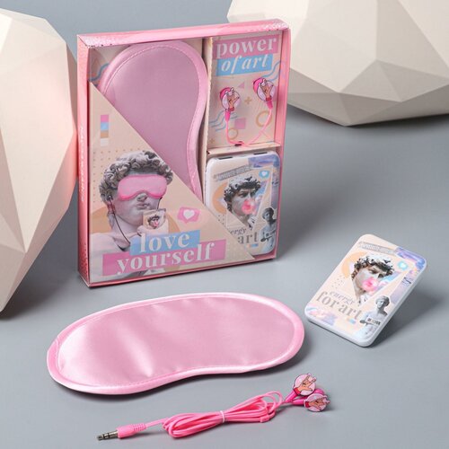 Набор маска для сна наушники вакуумные и внешний аккумулятор 5000 mAh Love 205 х 165 см 1681₽