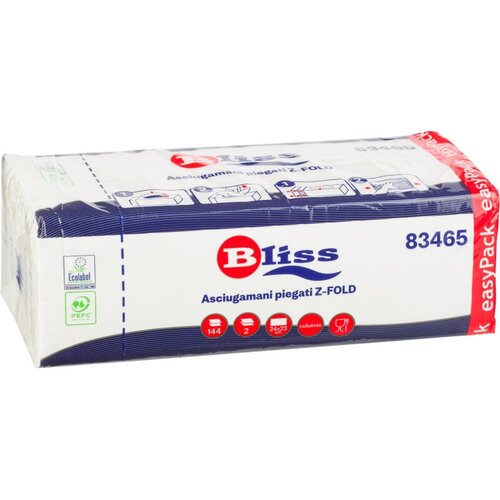 Полотенца бумажные д/дисп. Bliss Z-слож с клапаном 144л/уп plushe салфетки бумажные в коробке z сложения 2 слойные комплект 2 пачки по 100 штук в ассортименте