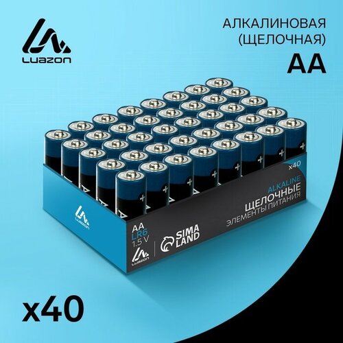 Батарейка алкалиновая (щелочная) Luazon, AA, LR6, набор 40 шт батарейка алкалиновая щелочная luazon aaa lr03 набор 24 шт