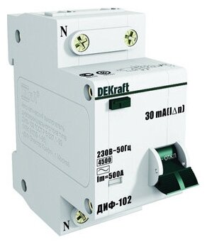 Дифференциальный автоматический выключатель ДИФ102 1 полюс + N, 16А, Тип AC, х-ка C, 30мА | код. 16003DEK | DEKraft (5шт. в упак.)