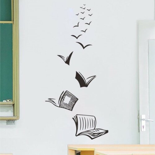 Наклейка пластик интерьерная чёрная Летящие книги 30х60 см 397₽