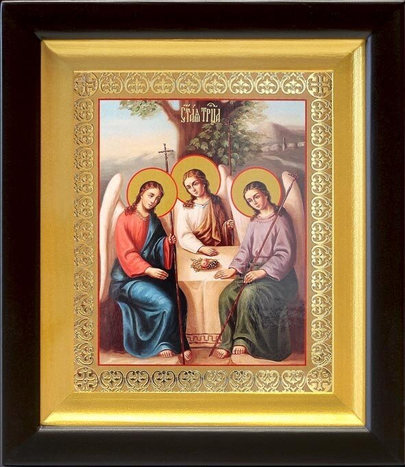 Святая Троица (лик № 083), икона в деревянном киоте 14,5*16,5 см
