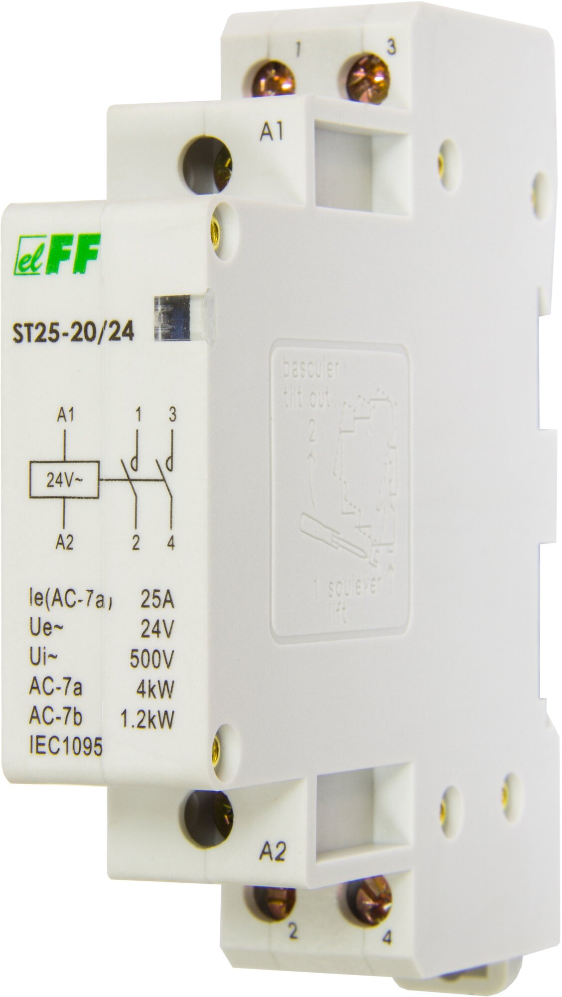 Контактор 25A 24VAC ST25-20 контакт 2NO, потребляемая мощность 2,2Вт, размер 1 модуль