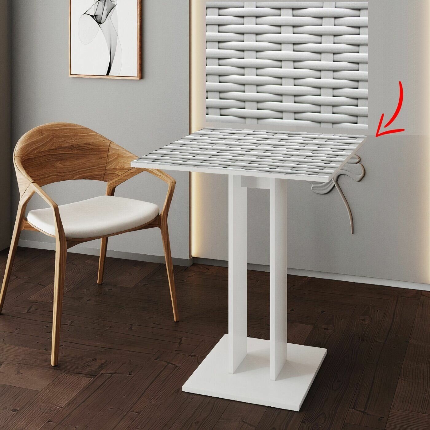Стол "Корзина, ротанг, плетеный стул", 65x65 см. Кухонный, квадратный, с принтом. - фотография № 2