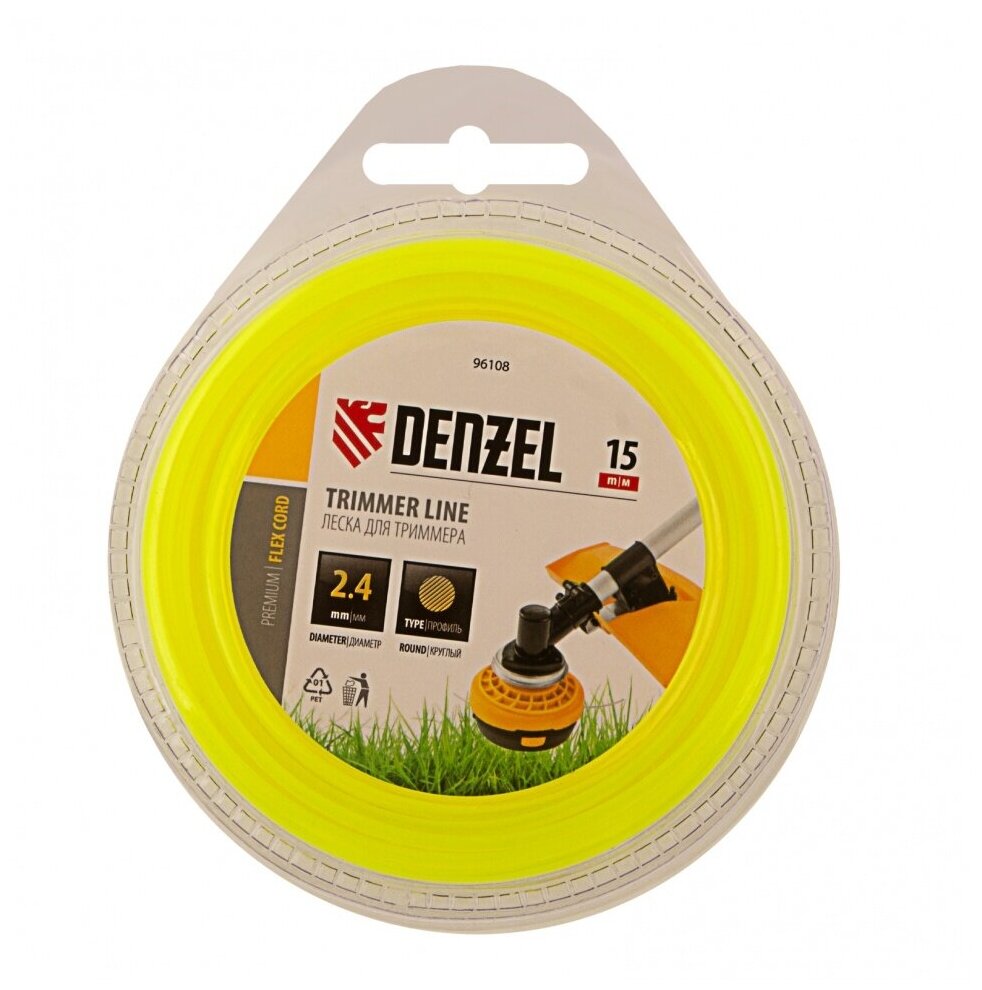 леска для триммера 2.4 (15м) круглая flex cord, denzel 96108 - фото №7