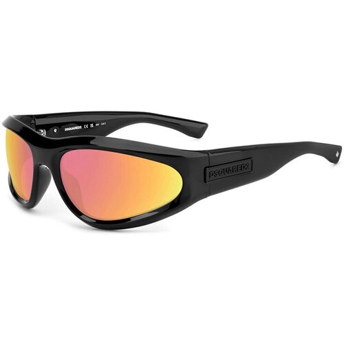 Солнцезащитные очки DSQUARED2, прямоугольные, оправа: пластик, спортивные, зеркальные, для мужчин, черный