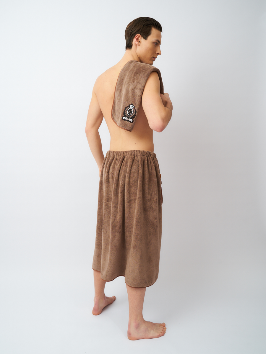 Килт банный мужской с полотенцем набор для бани и сауны коричневый