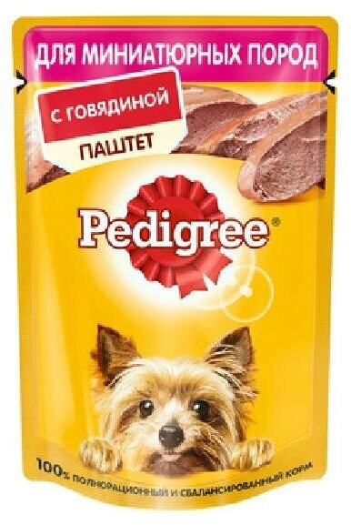Pedigree Паучи для взрослых собак миниатюрных пород паштет с говядиной 80г 1022266610245069 0,08 кг 43505 (2 шт)