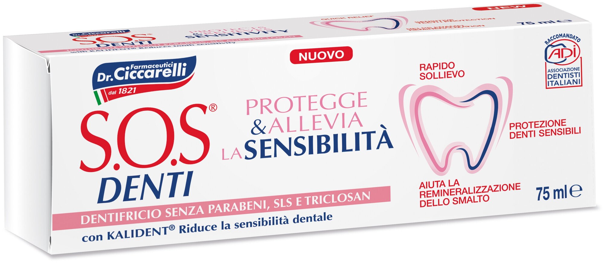 Паста зубная восстановление и защита эмали SOS Denti 75мл Farmaceutici Dottor Ciccarelli S.P.A - фото №1