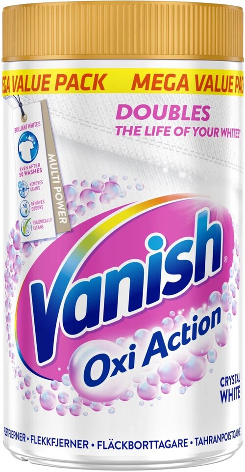 Пятновыводитель Vanish Oxi Action CRYSTAL white для белого 1500 гр (Финляндия)