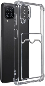 Прозрачный силиконовый чехол картхолдер на Samsung Galaxy A12 / Тонкий противоударный чехол накладка на Самсунг Галакси А12 с защитой камеры