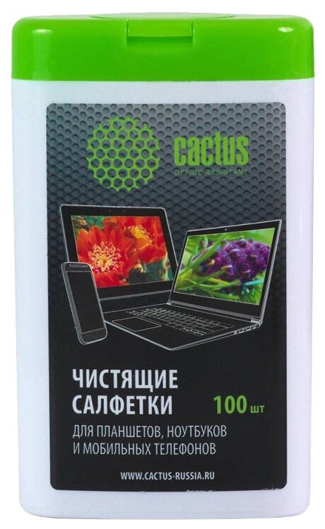 Салфетки Cactus CS-T1005 для планшетов и смартфонов малая туба 100шт влажных