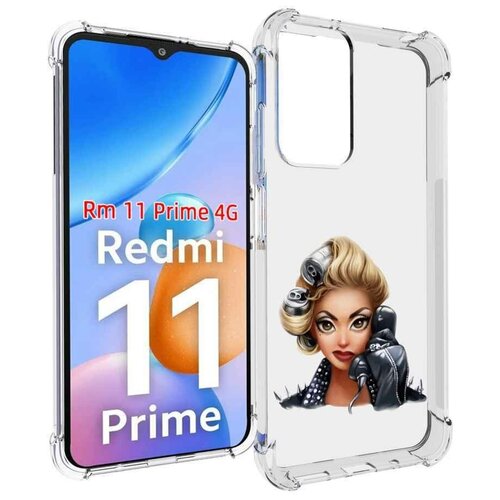 Чехол MyPads девушка-смайлик-с-телефоном женский для Xiaomi Redmi 11 Prime 4G задняя-панель-накладка-бампер